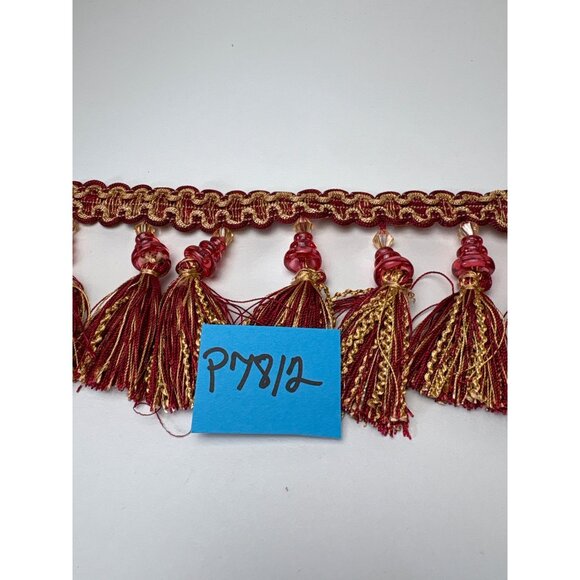 Decorative Red & Gold Tassel Trim 1 yard + 26" Elegant Beaded Accents Vtg - Picture 10 of 12